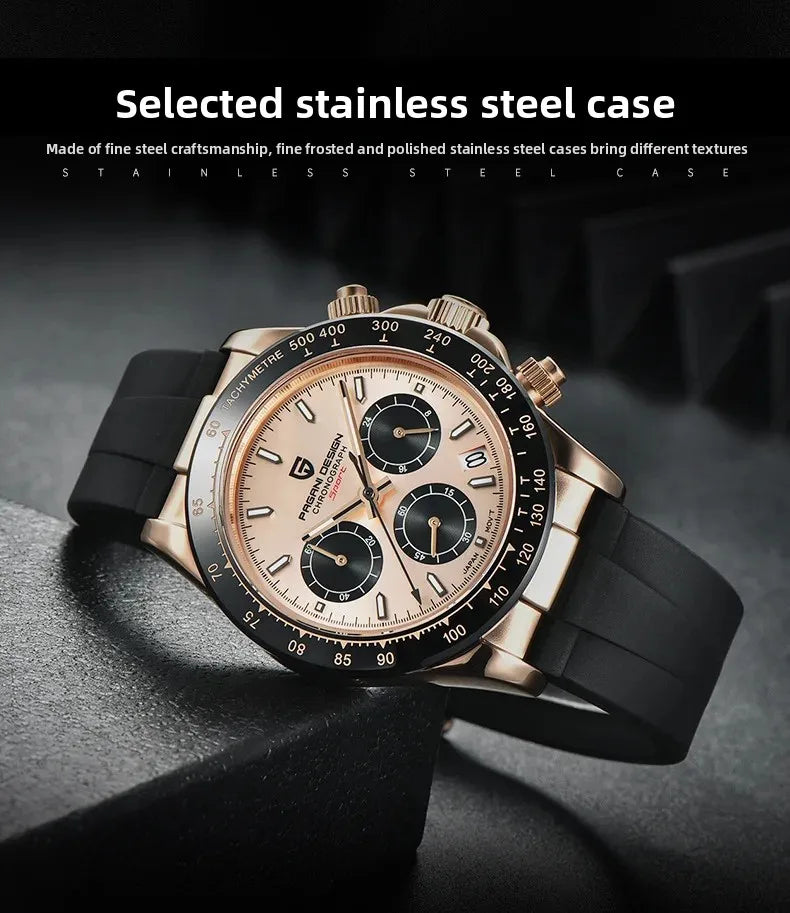 PAGANI DESIGN 40MM V2 Sky Blue Dial Classics Men Quartz Watches Sapphire Retro Chronograph Stainless Steel Waterproof Watch Men