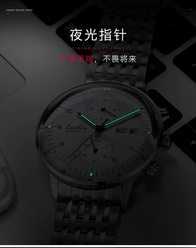 Men's Business Watch Mechanical Movement Multifunction Chronograph Stainless Steel Waterproof Automatic Calendar Sapphire