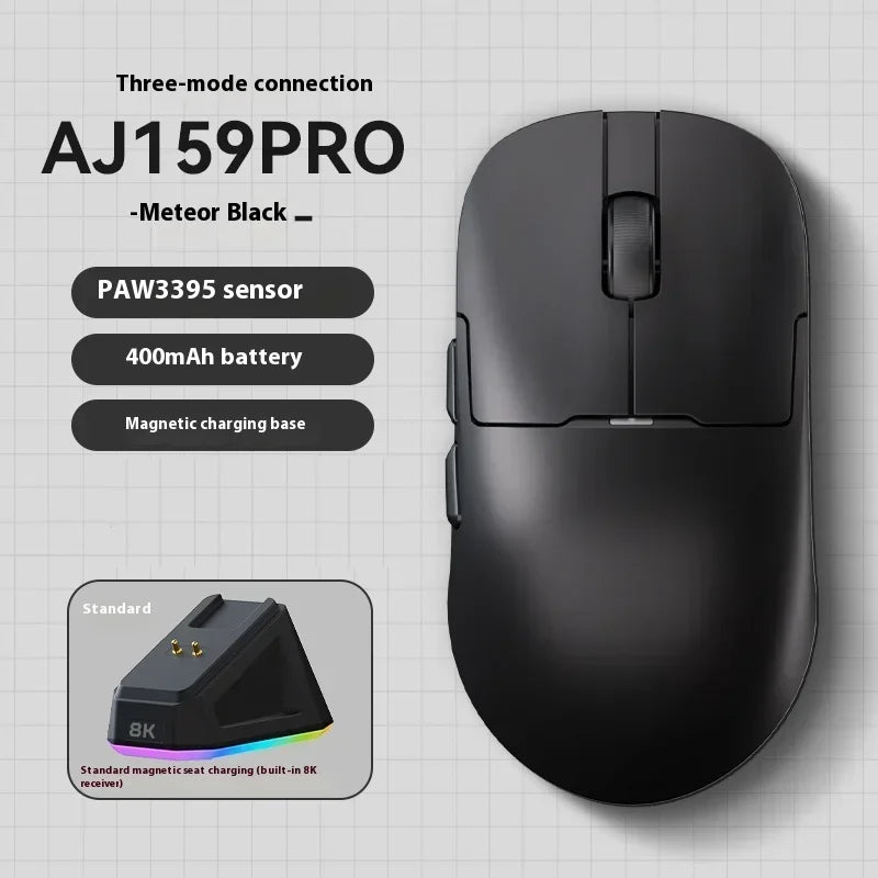 Rato Gaming Sem Fios AJAZZ AJ159 APEX Tri-Mode 8K, Sensor PAW3950 de Baixa Latência, Base de Carregamento, Personalizável, Leve, para PC Gamer