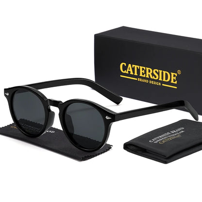 CATERSIDE Fashion Men's Polarized Sunglasses Round Tr-90 Frame TAC Lens Sun Glasses Women's Travel Outdoor Party Glasses