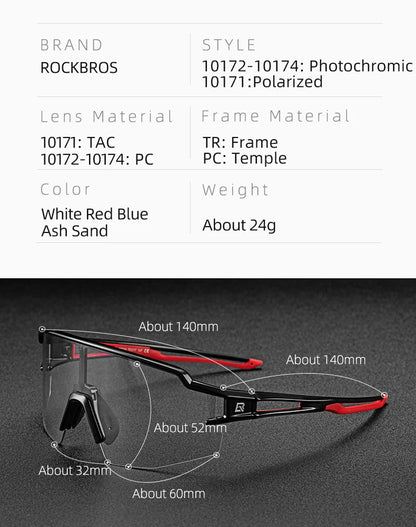 ROCKBROS Cycling Glasses Photochromic Glasses Bicycle Glasses Eyewear Goggles Windproof Bicycle Outdoor Sports Sunglasses