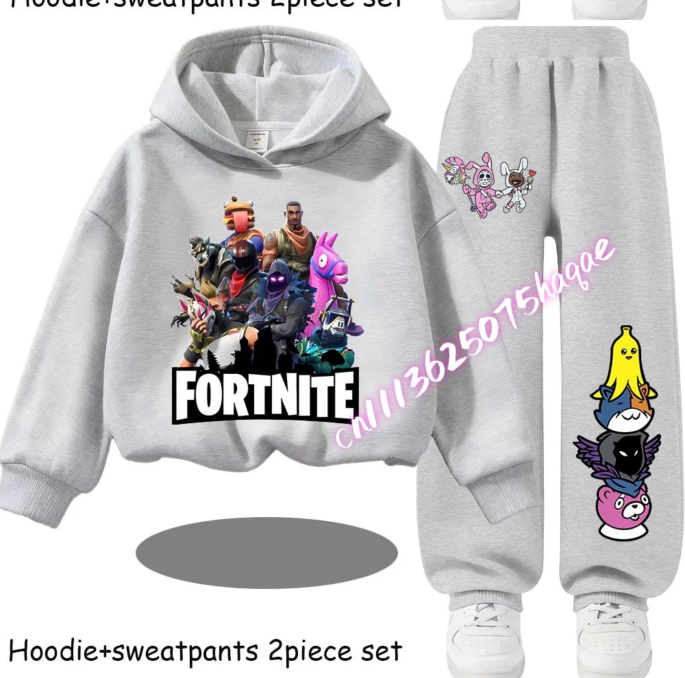 Fortnite Printed Children's Hoodies Cartoon Comfortable 2pcs Suit Loose Long Sleeve Tops with Pants Autumn Winter Clothes Gift