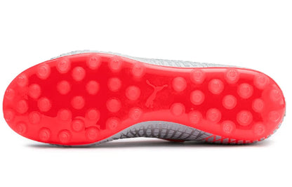 Chaussures de football Puma Future 4.2 Netfit, bout rond, à lacets, multi-sol, basses, MG, grises et rouges, 105681-01