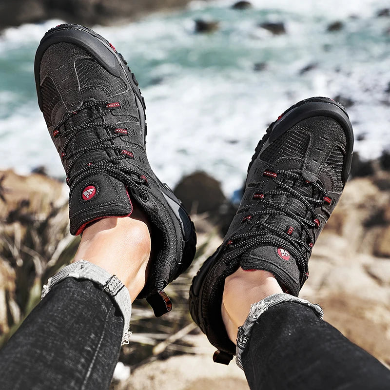 HIKEUP Moški pohodniški čevlji iz semiša Čevlji za prosti čas Odporni na obrabo Moški čevlji za treking, hojo in lov Taktični športni čevlji