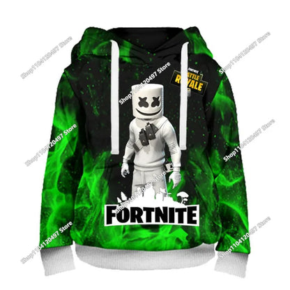 Children's Fortnite Hoodies Cartoon Casual Hooded Coat Autumn Men Soft Pocket Sweatshirts Male Loose Tops Long Sleeve Clothes