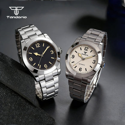 Tandorio Mechanical Automatic 36mm/39mm Explorer Style Watch Sapphire Glass Miyota 8215 or PT5000 Men's Wristwatch Glide Clasp