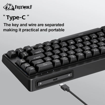 FREEWOLF M68SE Mini-Tastatur mit 68 Tasten, kabelgebunden, RGB-Hintergrundbeleuchtung, Type-C, 68-%-Layout, kompakt, für Gaming, Büro, PC und Laptop