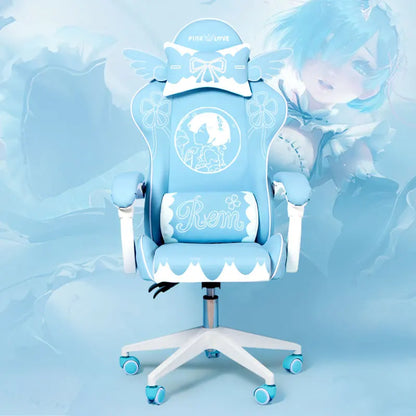 Pink Cartoon Electric Sound Gaming Chair, Rotating Office Chair with Adjustable Height, Latex Cushion, 360° Swivel Computer Chair for Home & Study