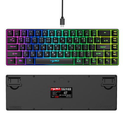 Teclado gaming coreano portátil HXSJ V200 de 68 teclas, 65%, com retroiluminação RGB, com fios, de membrana, para escritório, PC de secretária e computadores portáteis