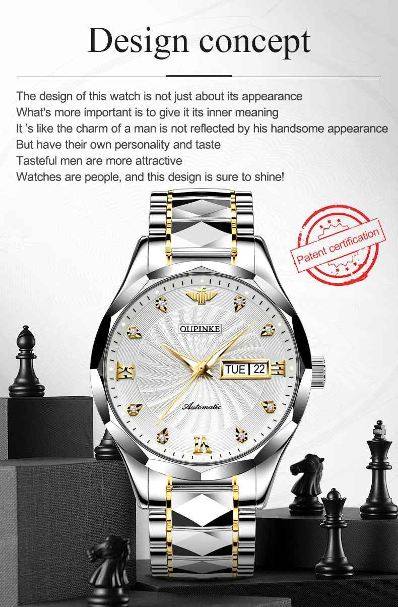 OUPINKE 3169 Japan Movement Men's Watch Classic Luxury Men's Watches Tungsten Steel Strap Man Wristwatch