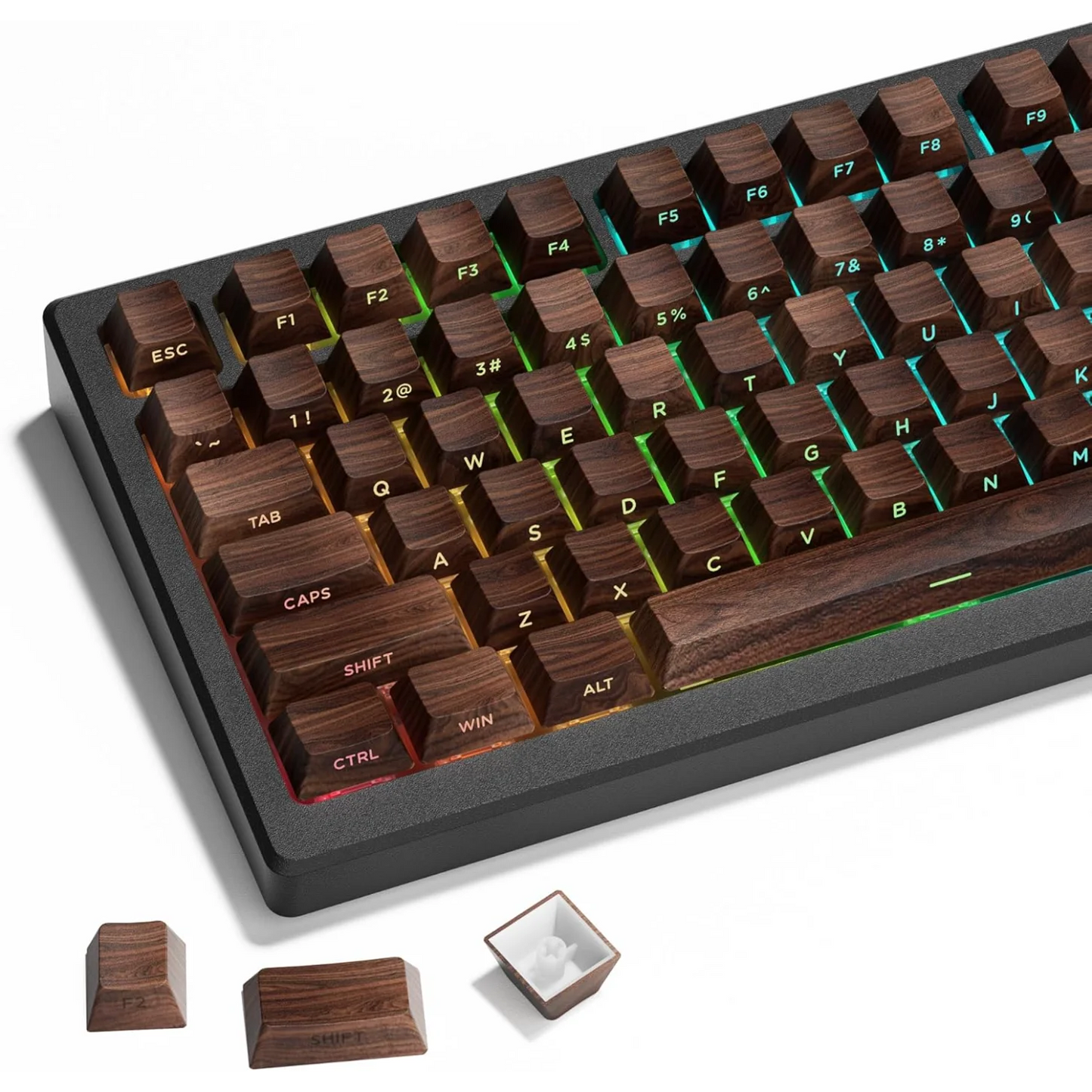 Wood Grain, Side Engraved Translucent Cherry Keycap PBT 126 Keys, Customized for 60/84/98/108 Mechanical Keyboard