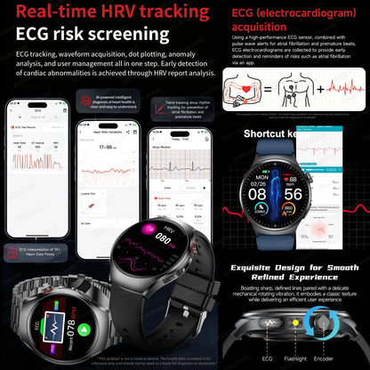 2026 AI Health Smartwatch ECG + PPG, Blood Pressure, Uric Acid & Body Fat Monitoring, AMOLED Display & Bluetooth Calling