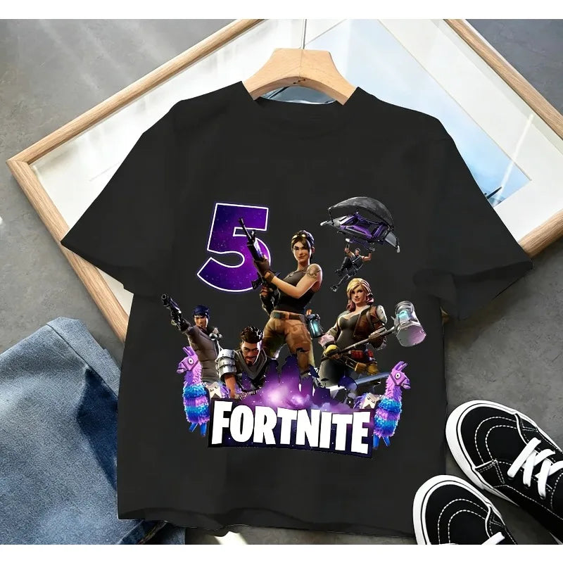 Fortnites Children Birthday Number T Shirt Girls Boys Summer Clothes Baby Cotton Tee Shirts Party Short Sleeve Tops Toddler Gift