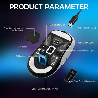 Mouse de gaming wireless Bluetooth Attack Shark X3Pro, PixArt PAW3395, 26000dpi, mouse optic, conexiune tri-mode, mouse de gaming cu macrocomenzi