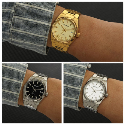 BERNY muški automatski sat, zlatne boje, safirno staklo, luminescentne kazaljke, 100 % originalan, opremljen mehanizmom PT5000, antirefleksivnim premazom, luksuzni model s izmjenjivim okvirom, vodootporan do 5 ATM.