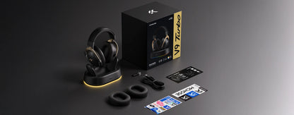 Casque de jeu sans fil magnétique MCHOSE V9 Turbo+ avec son surround 7.1 90 °   Écouteurs pivotants à faible latence avec chargement magnétique RGB