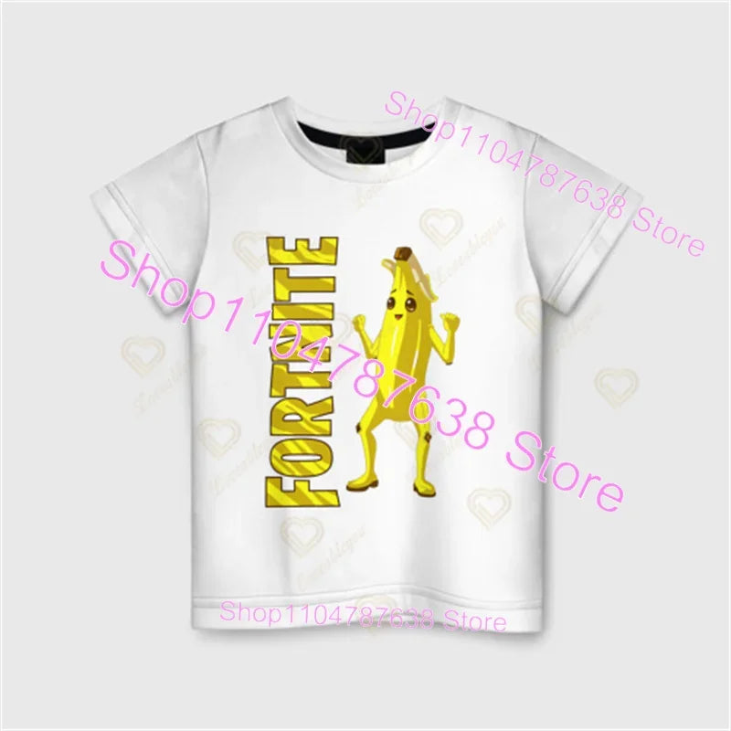 Peely Fortnite T-Shirt Round Neck Summer Short Sleeve Battle Royale Streetwear Top for Casual Wear