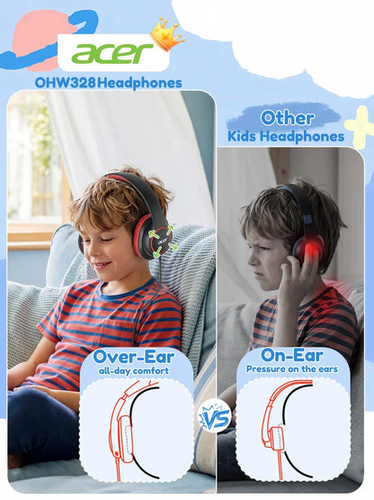 Casque filaire Acer pour enfants, idéal pour l’école, avec prise jack 3,5 mm, pliable, à porter sur les oreilles, pour les jeunes garçons et les jeunes filles, niveau sonore sécurisé de 85/94 dB.
