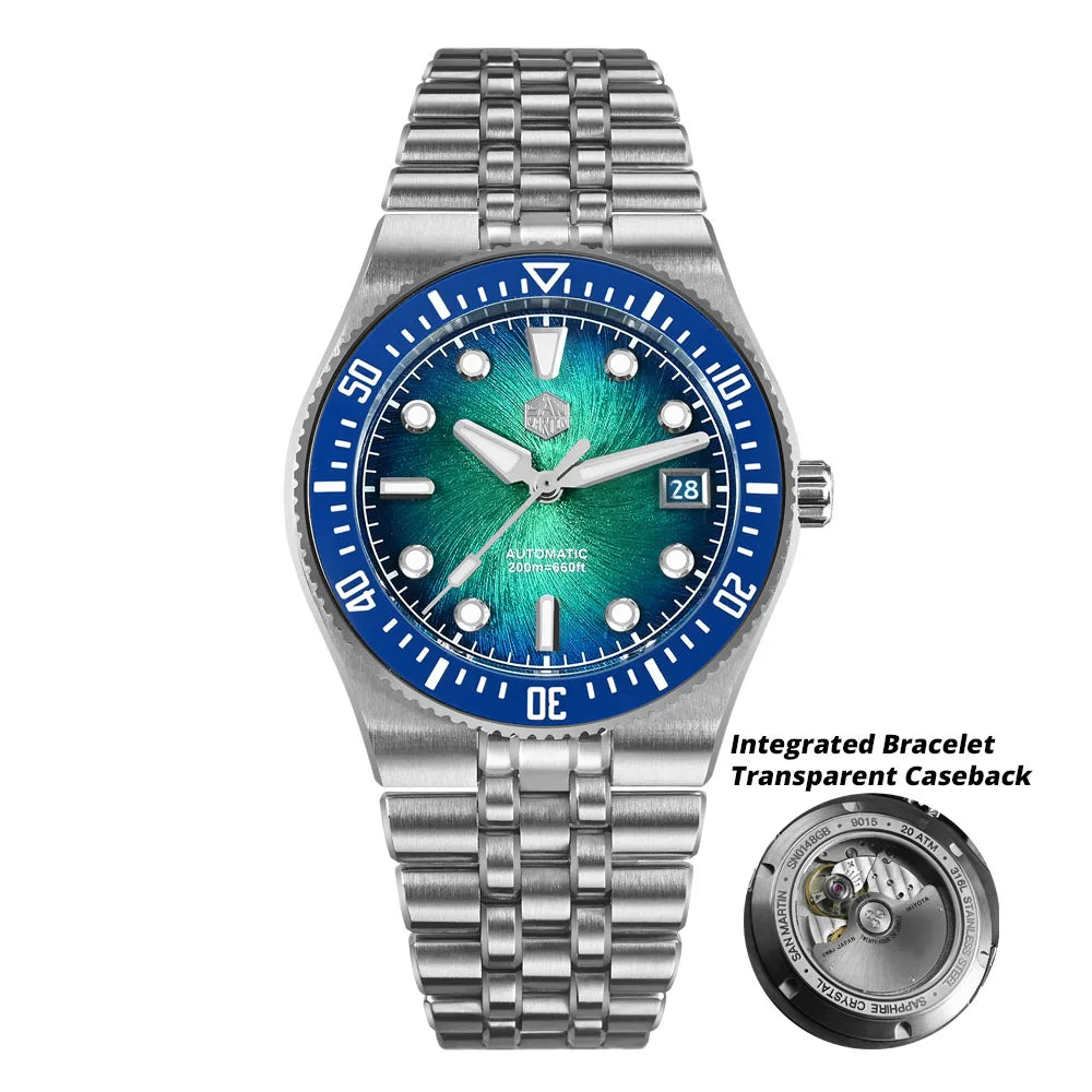San Martin 40mm Men's Luxury Diver Watch Miyota 9015 Enamel Sunburst Dial Automatic Mechanical Wristwatch Waterproof 200m SN0148