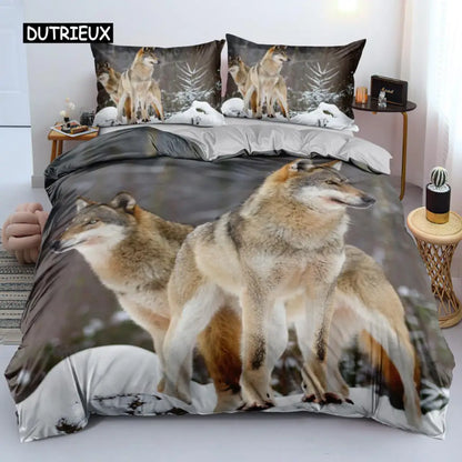 3D Wolf Bedding Set Black White Dreamcatcher Tribal Nationality Style Duvet Cover For Teens Adults Women Men Bedroom Decoration