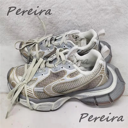 Street Style Thick Sole Men Sneakers New Mixed Colors Lace-Up Couple Casual Shoes Comfortable Breathable Running Walking Shoes