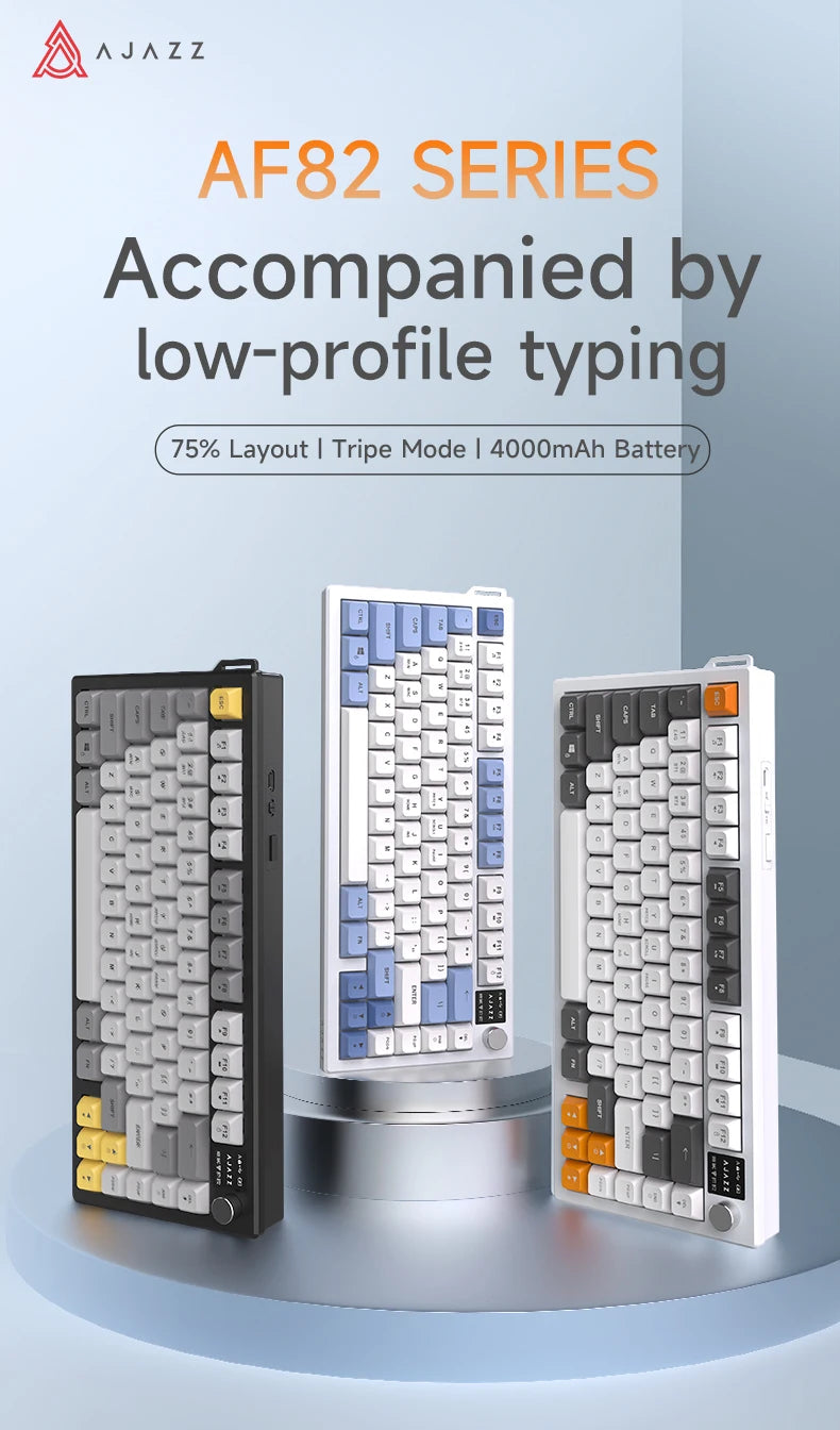 AJAZZ AF82 Office Low Profile Tastatur RGB kabelgebundene/kabellose Gaming-Tastatur 75% Layout 82 Tasten 4000mAh Akku für Win/Mac