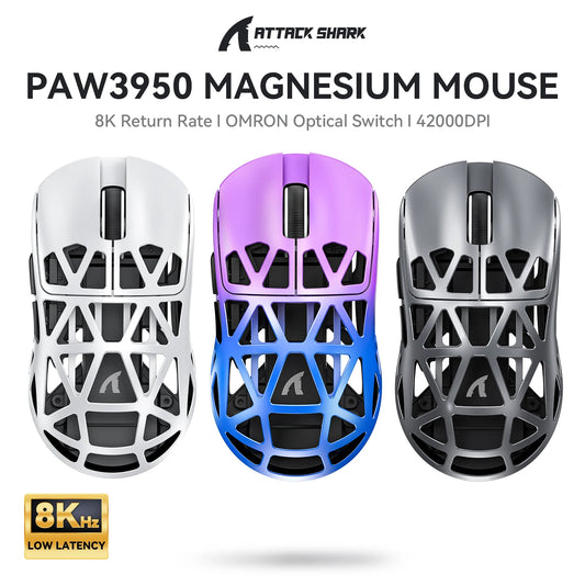 Ratón gaming inalámbrico Attack Shark R2 PAW3950 8K de aleación de magnesio, ligero, con Bluetooth trimodo para gaming/oficina