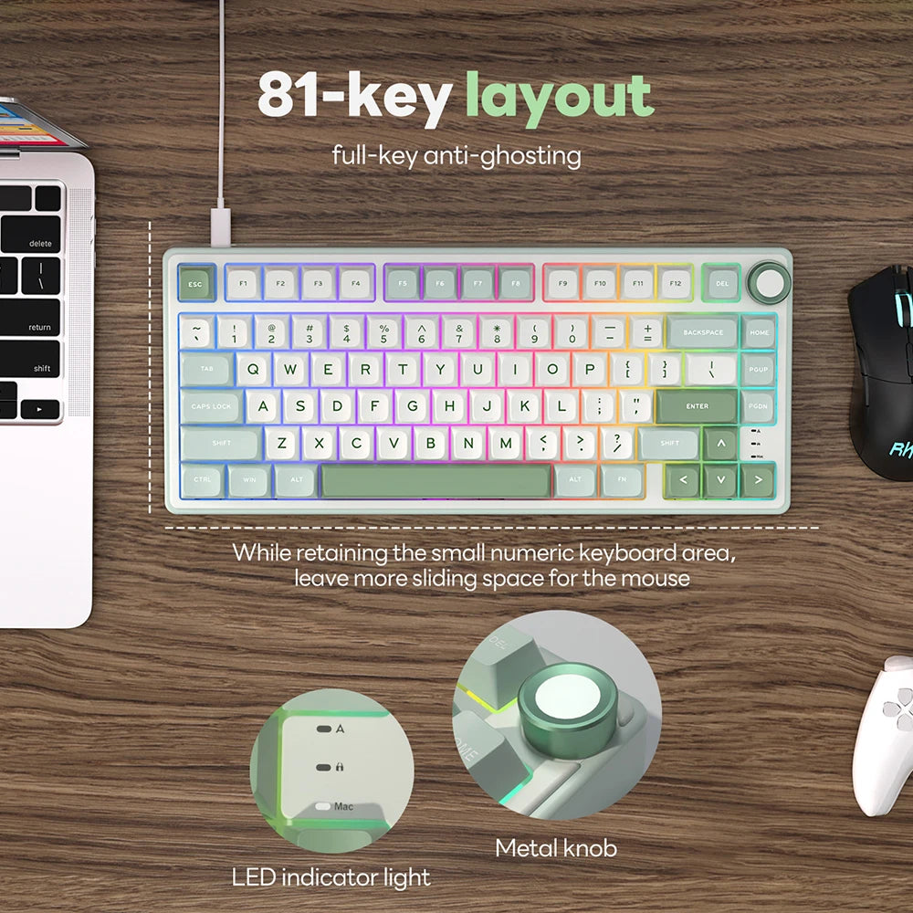 RK Royal Kludge R75 Gasket Wired Mechanical Keyboard 80 Keys RGB Backlit Hot-Swappable Spanish Gamer Keyboard MDA PBT Keycaps