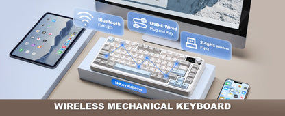 YUNZII B75 PRO MAX Wireless Mechanical Keyboard, QMK/VIA Custom 75% Gaming Keyboard with Screen&Knob, Creamy Sounds for Win/Mac