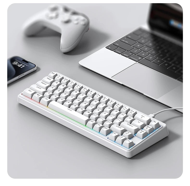 FREEWOLF M68SE 68 key wired mini keyboard, designed ergonomically, dazzling lights and compatible with multiple systems