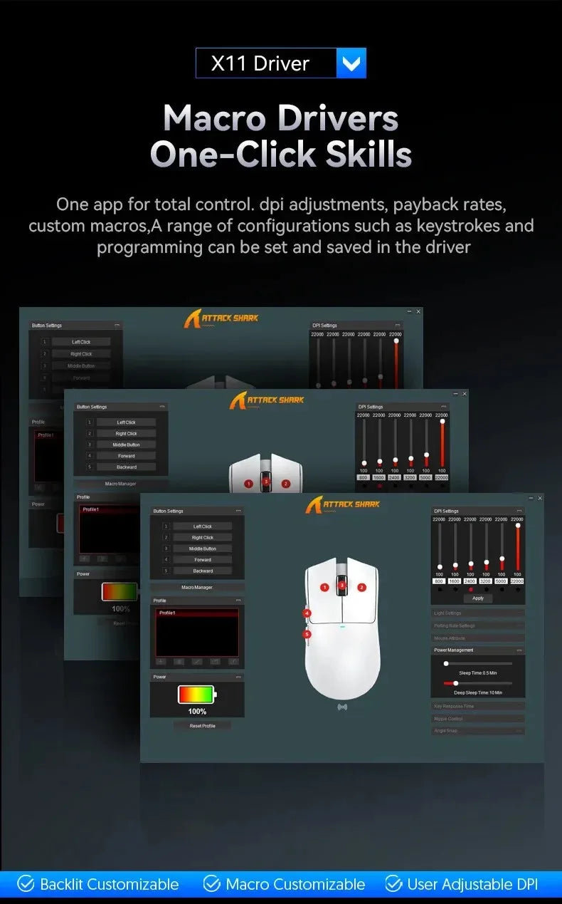 ATTACK SHARK X11SE ultra lagani bežični gaming miš, životni vijek od 20Million ciklusa, PAW3311 Gaming, 22KDPI, 400IPS, 40G, 1KHz, 65 Hours, 30mAH