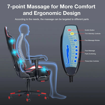 GC-RC03 Massage Gaming Chair Ergonomic Office Chair with Footrest, 7-Point Vibration Massage, Adjustable Height, Reclining Lumbar Support Seat