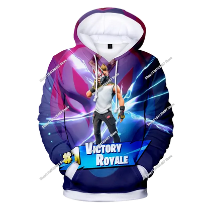 Суитшъри с качулка за момчета и момичета Fortnite, детски пуловер с 3D принт, суитшъри Battle Royale за мъже, есенна модна детска дреха