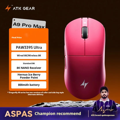 ATK A9 Ultra Wireless Gaming Mouse Tri-Mode 8K, 53g Lightweight Gaming Mouse with Bluetooth, 2.4GHz & Wired, Esports Mouse for PC