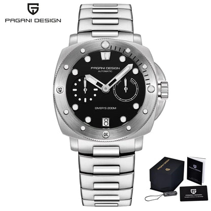 PAGANI DESIGN Men's Mechanical Watch Luxury Sapphire Glass Luminous Automatic Watch 200M Waterproof Stainless Steel Watch