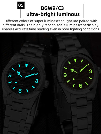 ADDIESDIVE New Men's Analog Watch Bubble Mirror Glass 100m Luminous Men's Quartz Watches with Stainless Steel Bracelet AD2096