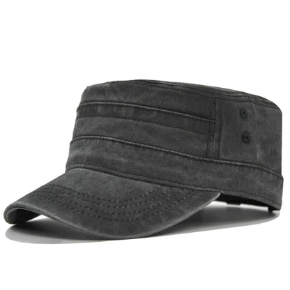 Casual Washed Cotton Flat Top Hat Adjustable Fisher Caps Men Women Cadet Military Cap Unique Design Vintage Cap Four Season ﻿