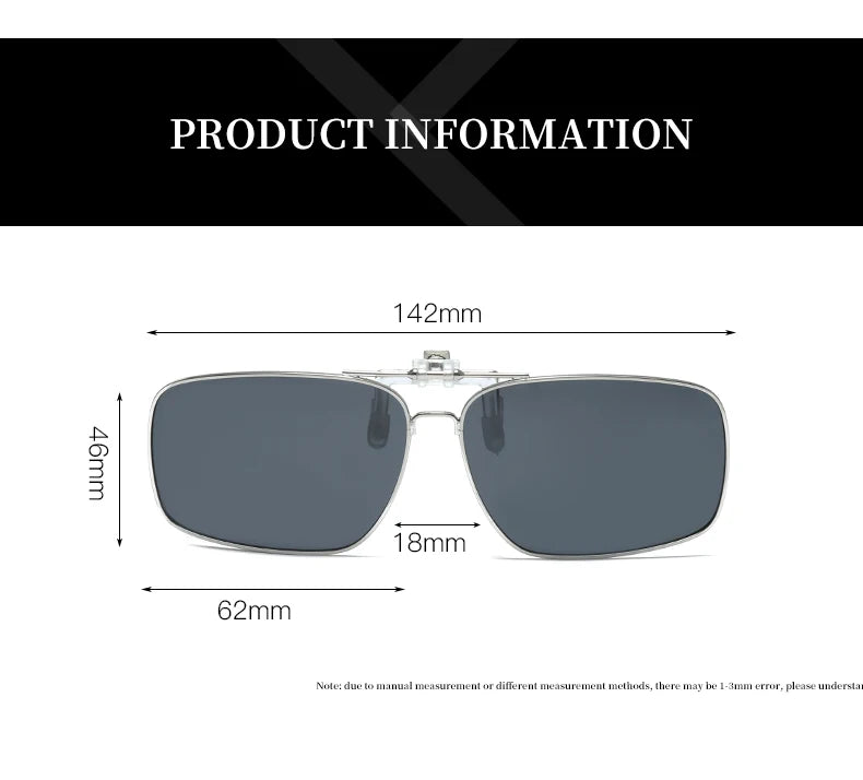 REXXAR Mens Metal Clip on Sunglasses Polarized Eyeglasses UV400 Women Square Night Vision Driving Sun Glasses