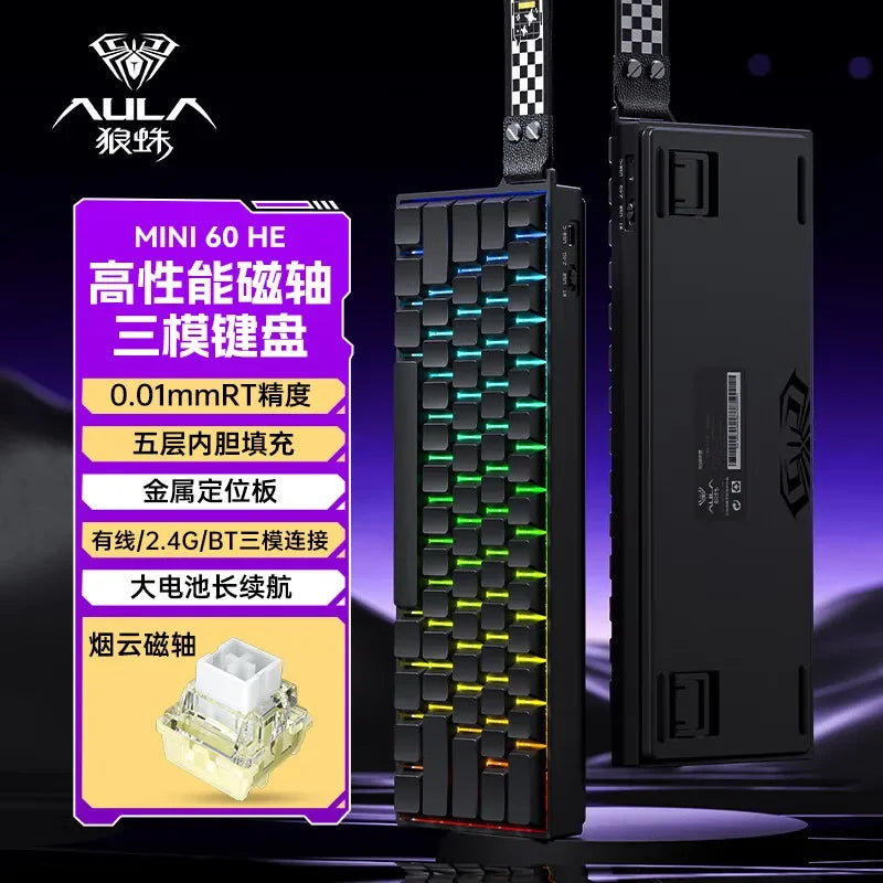AULA Mini60 HE Magnetic Switch Keyboard RGB Tri-Mode Wireless Mechanical Keyboard, 8000Hz Gaming Keyboard with 0.01mm Rapid Trigger, Bluetooth, 2.4GHz & USB-C