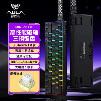 AULA Mini60 HE Magnetic Switch Keyboard RGB Tri-Mode Wireless Mechanical Keyboard, 8000Hz Gaming Keyboard with 0.01mm Rapid Trigger, Bluetooth, 2.4GHz & USB-C