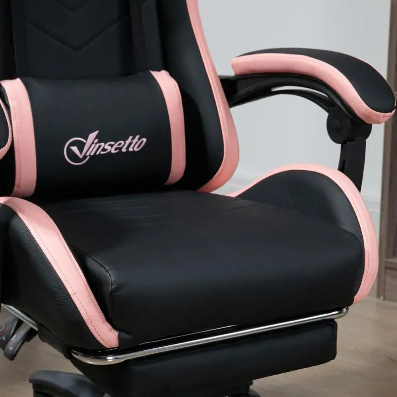 Adjustable Height Gaming Chair with Headrest, 65X65X121-129 Cm, Pink and Black
