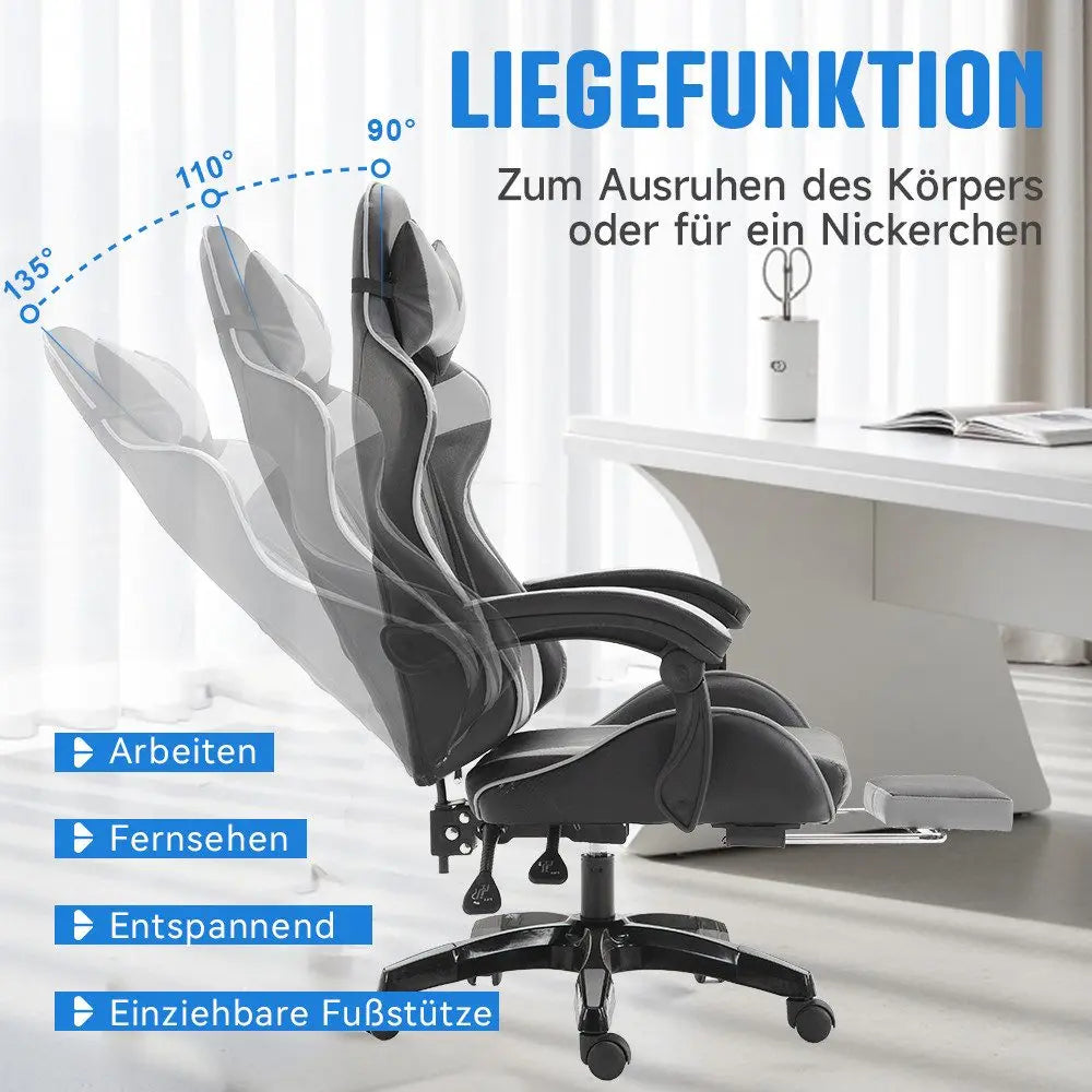 Ergonomic gaming chair, office chair, height adjustable,PU leather computer chair, with headrest and lumbar support, 360° swivel