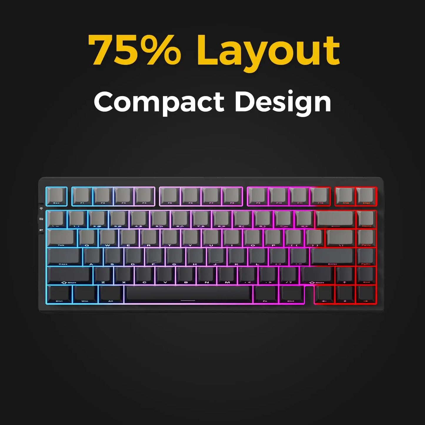 Teclado Mecânico Sem Fios MCHOSE G75 Pro 75% Layout, Montagem Gasket, 5 Camadas de Amortecimento, Retroiluminação RGB, Tri-Mode, Hot Swappable