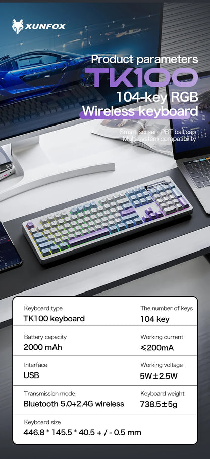 XUNFOX TK100 Wireless 2.4 Keyboard Bluetooth Dual-Mode Game Silent Office Notebook Universal Keyboard