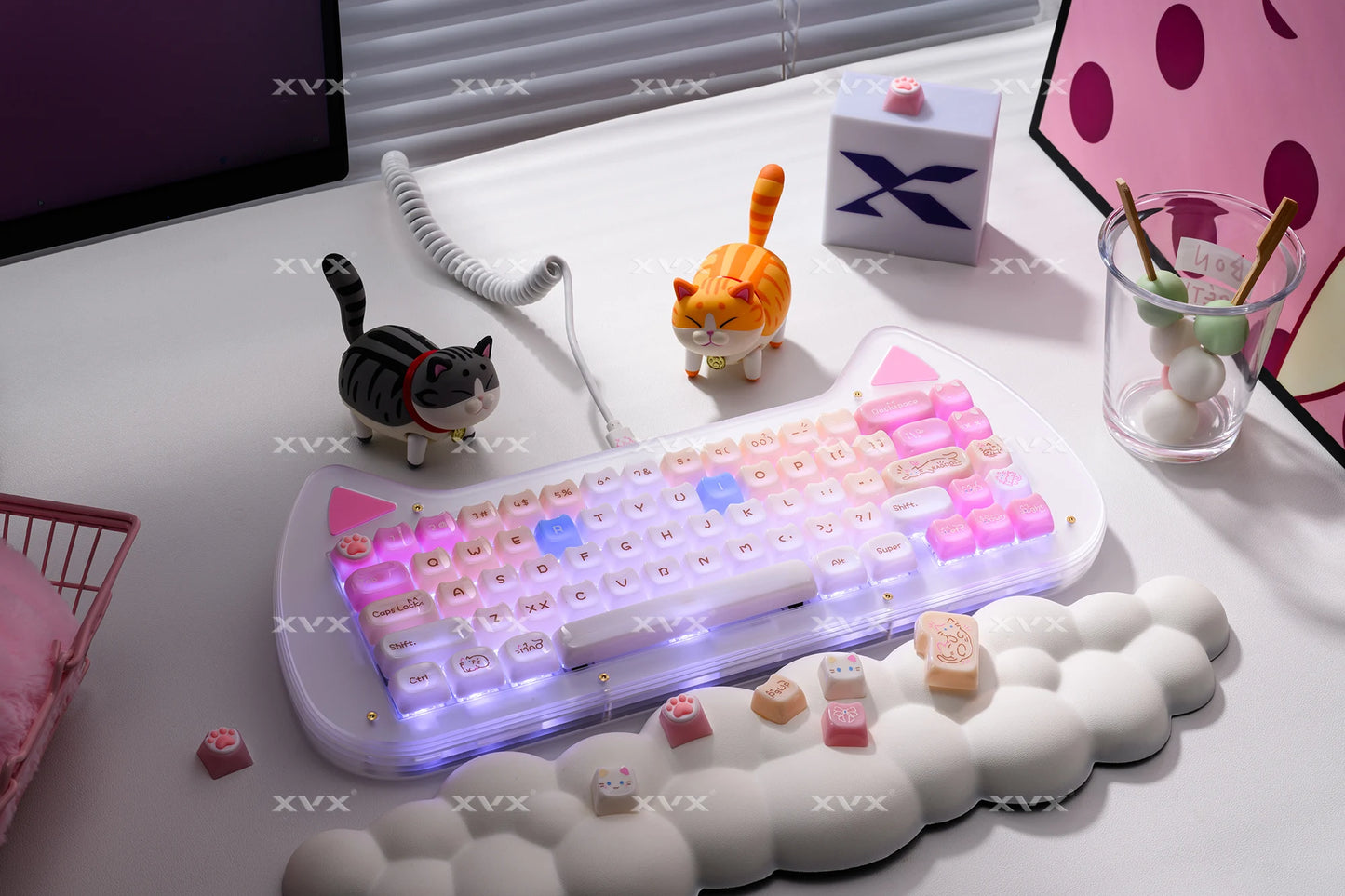 XVX 148 Keys Cat Theme Keycaps MAO Profile Key Cap Korean Glossy Cute Keycap for Keyboard 61 64 68 78 87 96 98 104 108