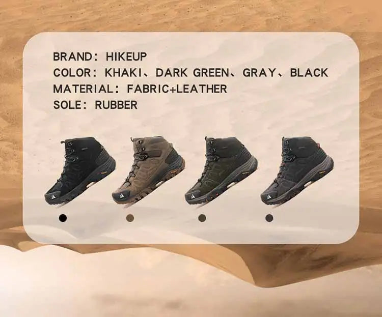 HIKEUP High-Top Men Hiking Boots Winter Outdoor Shoes Lace-Up Non-Slip Sports Casual Trekking Boots Men Suede Warm Shoes