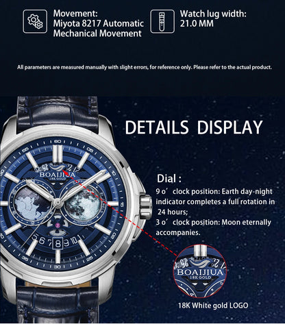 BORIAGE(BOAIJIUA) vollautomatische mechanische Herrenuhr mit Originaldesign, wasserdichte leuchtende mechanische Armbanduhr