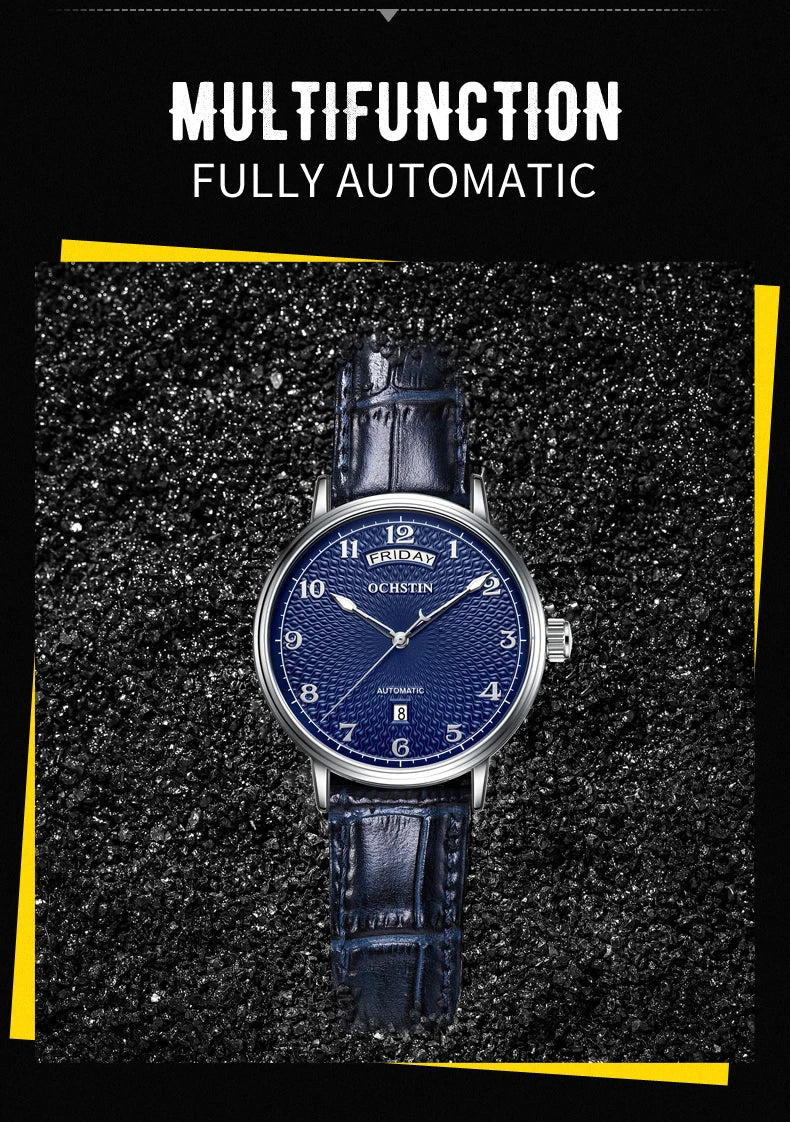 OCHSTIN Day Date Gents Watches 2025 Gift for Men Automatic Mechanical Business Wristwatches 40mm Analog Male Clock Leather Strap