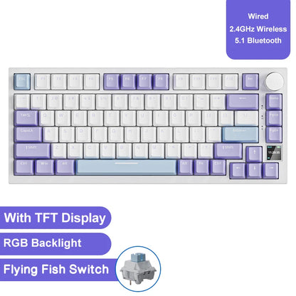 AJAZZ AK820 Pro Gaming Mechanical Keyboard 75% Wireless Bluetooth RGB Hot-Swappable Mechanical Keyboard with Volume Knob for PC, Mac & Laptop