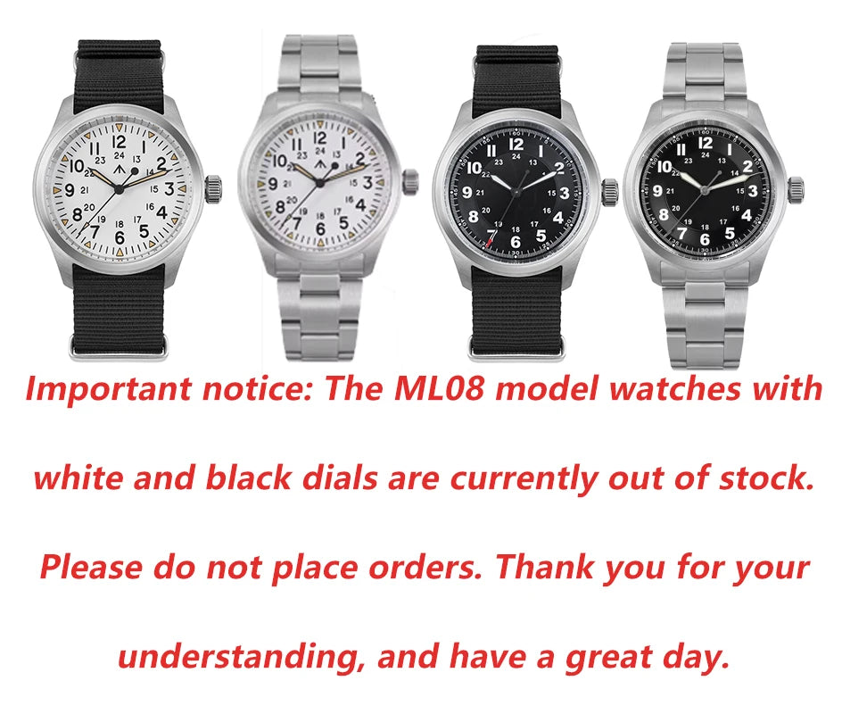 Militado ML08 38mm Quartz Watch VH31 Movement Double Domed Sapphire Crystal Wristwatch Super C3 Green Luminous Vintage Watches